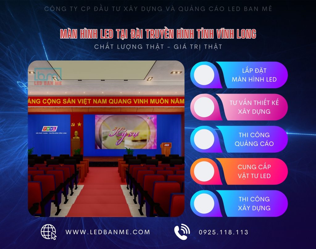 Màn hình LED hội trường tại Đài Truyền Hình Vĩnh Long 1 màn hình led hội trường