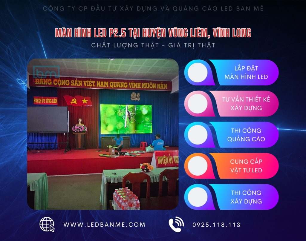 Màn hình LED hội trường tại Huyện Ủy Vũng Liên, tỉnh Vĩnh Long